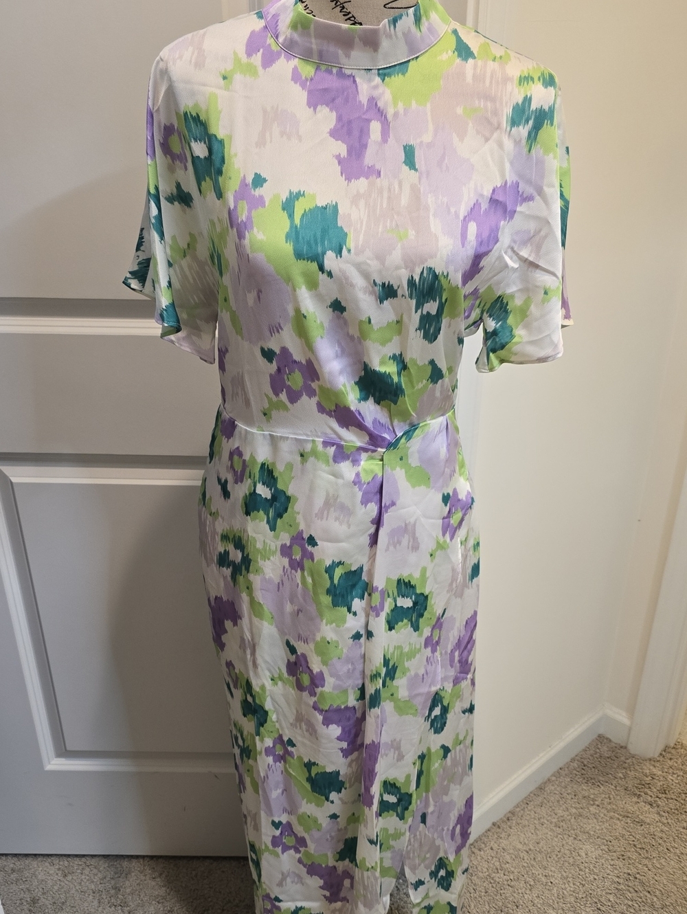 Fate Watercolor Floral Midi Dress in Lavender, Green & White